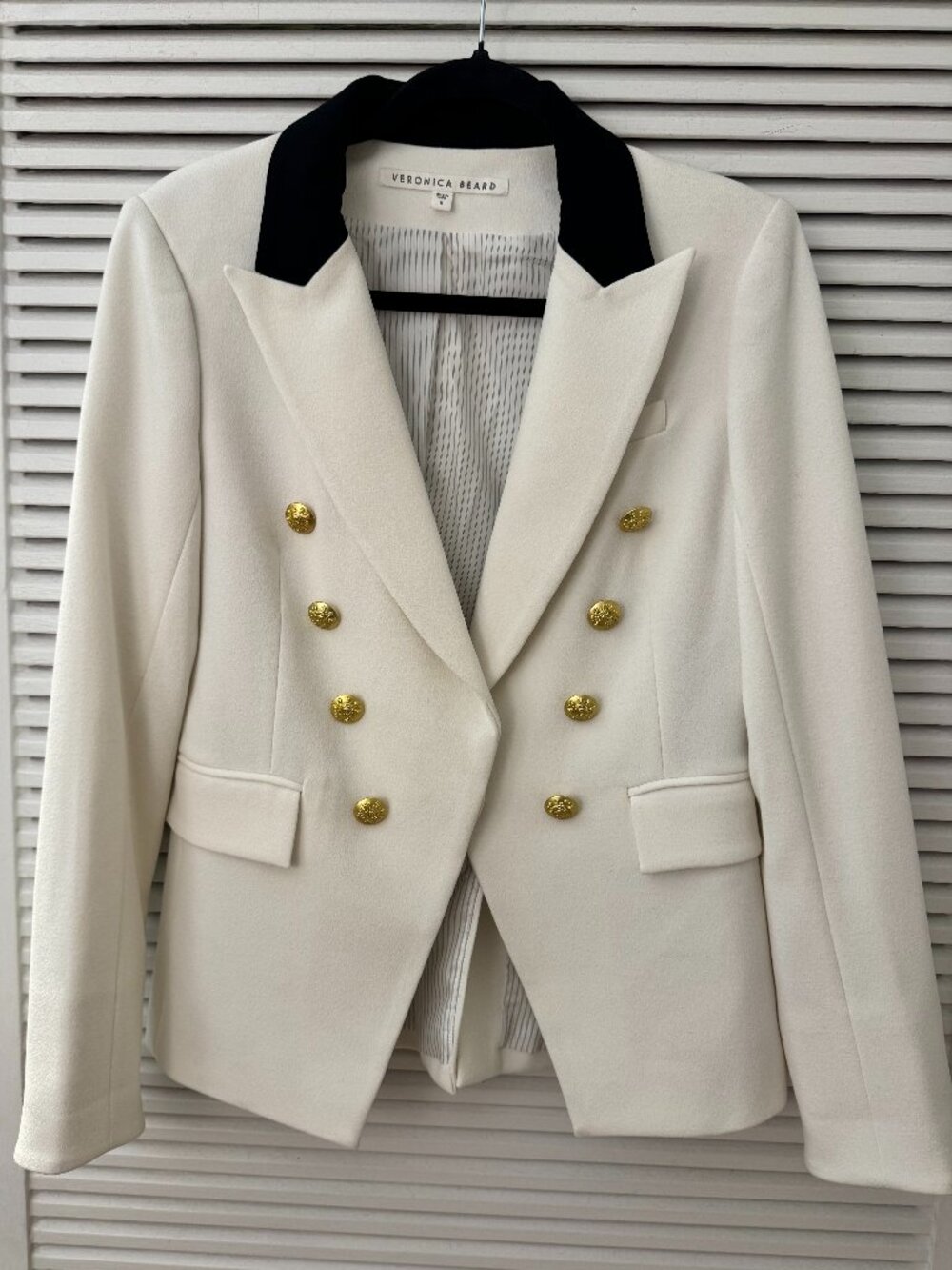 Veronica Beard Ivory Black Collar Gold Button Blazer
